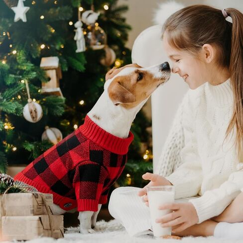 سترة عيد الميلاد للكلاب، سترة حمراء منقوشة، ملابس عيد الميلاد للكلاب، ملابس ناعمة دافئة محبوكة للحيوانات الأليفة، ملابس جرو للطقس البارد للكلاب الصغيرة والمتوسطة والكبيرة والقطط in Kuwait