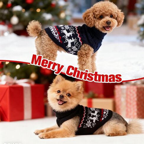 bingpet عيد الميلاد الكلب سترة للكلاب الصغيرة، الكلاسيكية الرنة تريكو عيد الميلاد الكلب الملابس عطلة الزي، لينة الدافئة الشتاء الحيوانات الأليفة جرو القط البلوزات معاطف مع ثقب المقود داخلي المشي في الهواء الطلق (البحرية، XS) in Saudi Arabia