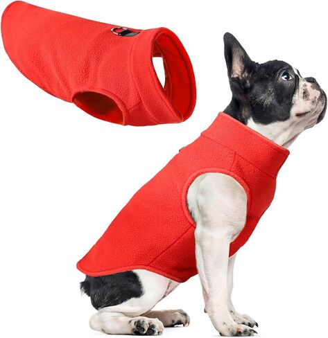 Fleece Dog Sweater Vest, Soft Warm Stretchy Pullover Winter Dog Jacket Clothes for Small Mediun Large Dogs with D Ring Leash (Red, L) in Saudi Arabia