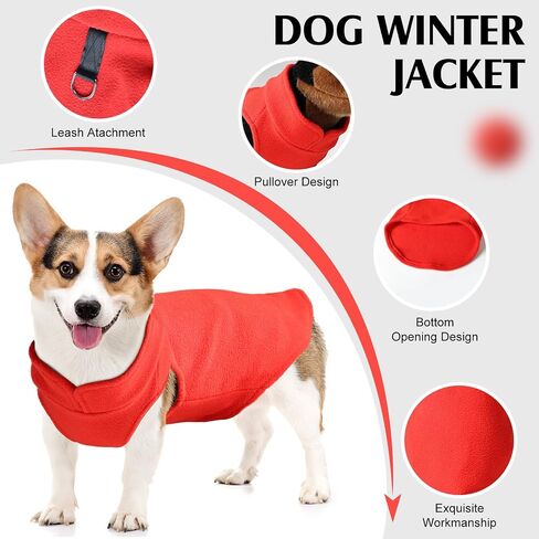 Fleece Dog Sweater Vest, Soft Warm Stretchy Pullover Winter Dog Jacket Clothes for Small Mediun Large Dogs with D Ring Leash (Red, L) in Saudi Arabia