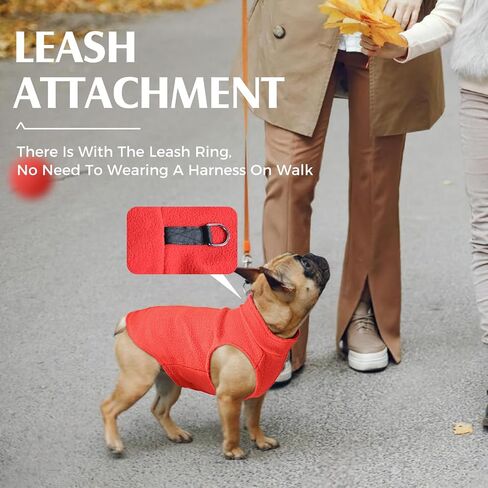 Fleece Dog Sweater Vest, Soft Warm Stretchy Pullover Winter Dog Jacket Clothes for Small Mediun Large Dogs with D Ring Leash (Red, L) in Saudi Arabia