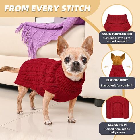 2 Pack Dog Sweaters for Small Dogs Turtleneck Pullover Cable Knit Puppy Stretch Clothes Chihuahua Yorkie Pomeranian Toy Poodle Boy Girl Pets Winter Doggie Clothes (S, Red & Green) in Saudi Arabia