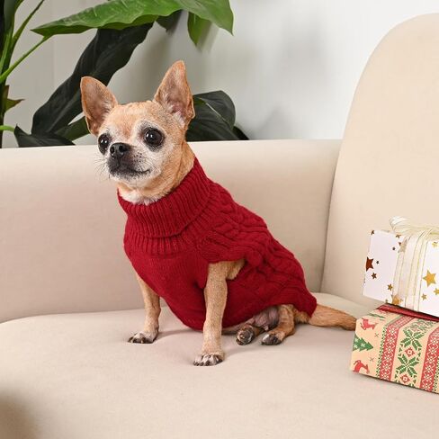 2 Pack Dog Sweaters for Small Dogs Turtleneck Pullover Cable Knit Puppy Stretch Clothes Chihuahua Yorkie Pomeranian Toy Poodle Boy Girl Pets Winter Doggie Clothes (S, Red & Green) in Saudi Arabia