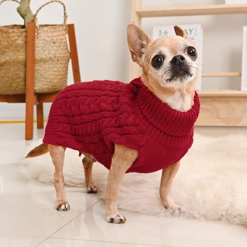 2 Pack Dog Sweaters for Small Dogs Turtleneck Pullover Cable Knit Puppy Stretch Clothes Chihuahua Yorkie Pomeranian Toy Poodle Boy Girl Pets Winter Doggie Clothes (S, Red & Green) in Saudi Arabia