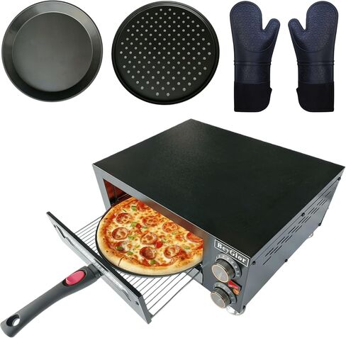 فرن بيتزا كهربائي داخلي، فرن بيتزا على سطح الطاولة مع صواني خبز مقاس 12 بوصة، وقفازات فرن، صانع بيتزا تجاري للمنزل، طباخ بيتزا من الفولاذ المقاوم للصدأ مع نافذة مرئية، مقبض قابل للإزالة in Kuwait