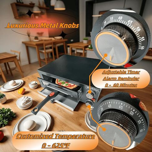 فرن بيتزا كهربائي داخلي، فرن بيتزا على سطح الطاولة مع صواني خبز مقاس 12 بوصة، وقفازات فرن، صانع بيتزا تجاري للمنزل، طباخ بيتزا من الفولاذ المقاوم للصدأ مع نافذة مرئية، مقبض قابل للإزالة in Kuwait