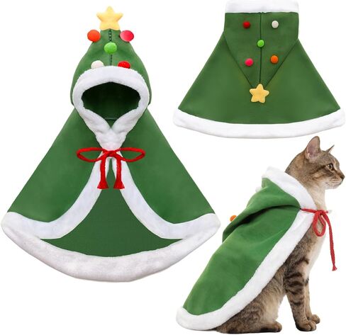 Cat Christmas Cape Soft Thick Xmas Dog Cloak with Velvet Stars Pompoms Hat Pets Christmas Costume Dogs Cats Santa Outfit for Cats Dogs Rabbit Winter in Saudi Arabia