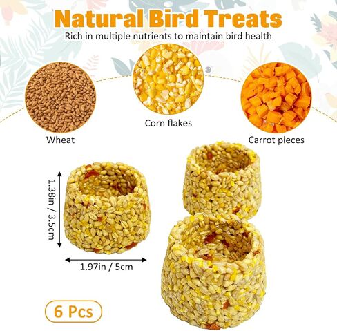 PINVNBY 3 PCS Parrot Treats Natural Grains Cockatiel Treats Bowl Shape Budgie Snacks Edible Bird Chewing Toys for Parrots Parakeet Conure Lovebird Finch Canary in Saudi Arabia