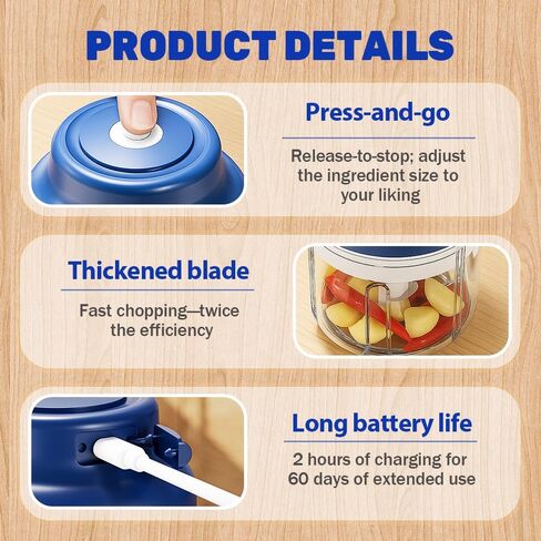 Electric Mini Garlic Chopper Set, 2026 New Small Garlic Chopper Mincer, Electric Food Chopper Tool, USB Rechargeable, Wireless Veggie Grinder, for Mashing Onion, Garlic, Chili, Ginger (Blue, 250ml) in Saudi Arabia
