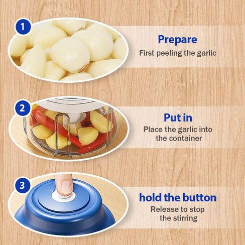 Electric Mini Garlic Chopper Set, 2026 New Small Garlic Chopper Mincer, Electric Food Chopper Tool, USB Rechargeable, Wireless Veggie Grinder, for Mashing Onion, Garlic, Chili, Ginger (Blue, 250ml) in Saudi Arabia