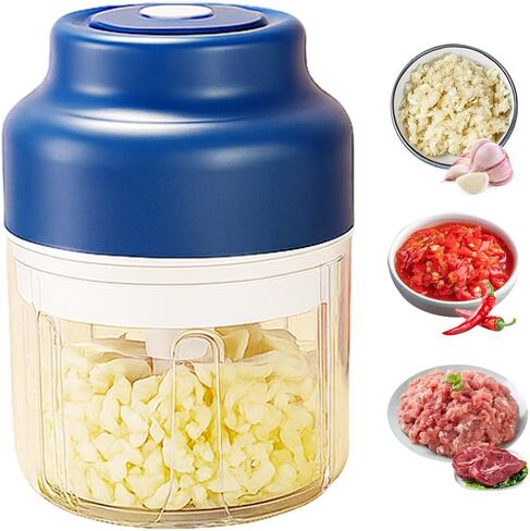 Electric Mini Garlic Chopper Set, 2026 New Small Garlic Chopper Mincer, Electric Food Chopper Tool, USB Rechargeable, Wireless Veggie Grinder, for Mashing Onion, Garlic, Chili, Ginger (Blue, 250ml) in Saudi Arabia