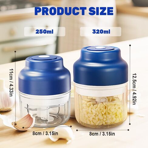 Electric Mini Garlic Chopper Set, 2026 New Small Garlic Chopper Mincer, Electric Food Chopper Tool, USB Rechargeable, Wireless Veggie Grinder, for Mashing Onion, Garlic, Chili, Ginger (Blue, 250ml) in Saudi Arabia