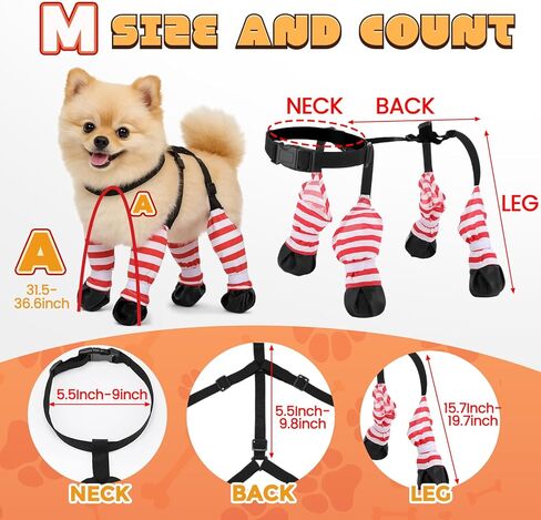 Dog Suspender Boots for Small Medium Dogs Waterproof Red and White Striped Dog Rain Boots Adjustable Anti-Slip Paw Protectors Leggings Shoes for Outdoor Winter Snow Rain Walking(M) in Saudi Arabia