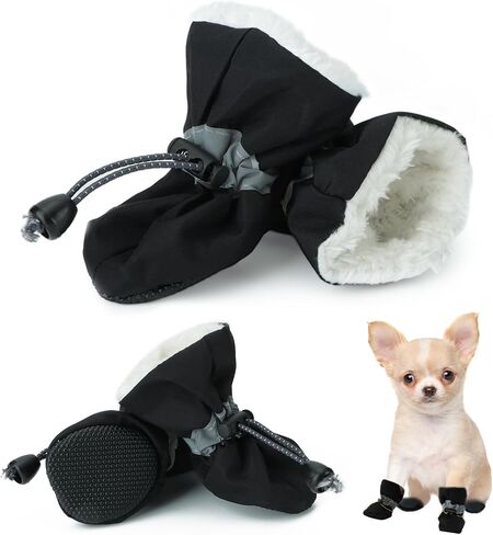 Fecialy Dog Shoes for Winter Dogs Boots & Paw Protector Warm Snow Booties Small Medium Dogs Puppies with Reflective Strip Anti-Slip Rubber Sole, Pack of 4, Size3 in Saudi Arabia