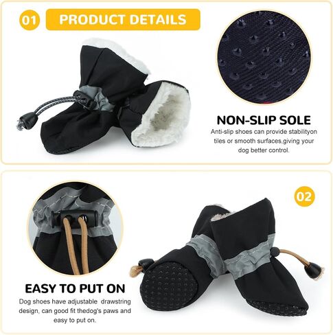 Fecialy Dog Shoes for Winter Dogs Boots & Paw Protector Warm Snow Booties Small Medium Dogs Puppies with Reflective Strip Anti-Slip Rubber Sole, Pack of 4, Size3 in Saudi Arabia