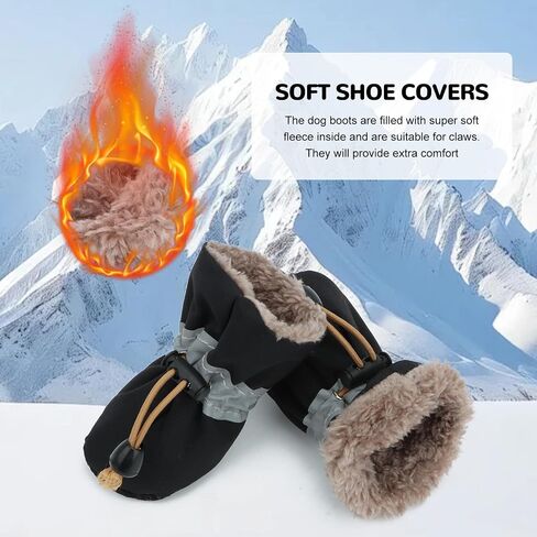 Fecialy Dog Shoes for Winter Dogs Boots & Paw Protector Warm Snow Booties Small Medium Dogs Puppies with Reflective Strip Anti-Slip Rubber Sole, Pack of 4, Size3 in Saudi Arabia