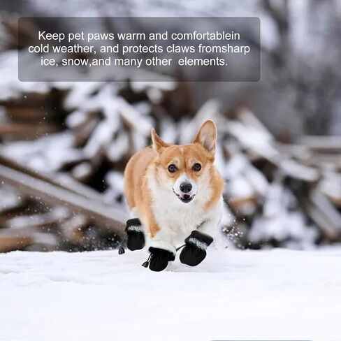 Fecialy Dog Shoes for Winter Dogs Boots & Paw Protector Warm Snow Booties Small Medium Dogs Puppies with Reflective Strip Anti-Slip Rubber Sole, Pack of 4, Size3 in Saudi Arabia