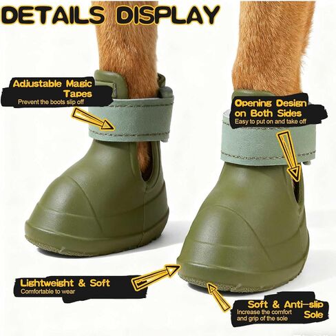 EXPAWLORER Dog Shoes for Small Medium Large Dogs, Waterproof Non-Slip Dog Snow Booties for Winter with Socks, Easy On & Off Pet Boots & Paw Protectors, Easy-Clean for Beach Outdoor Rain (Green S) in Saudi Arabia
