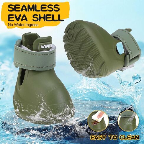 EXPAWLORER Dog Shoes for Small Medium Large Dogs, Waterproof Non-Slip Dog Snow Booties for Winter with Socks, Easy On & Off Pet Boots & Paw Protectors, Easy-Clean for Beach Outdoor Rain (Green S) in Saudi Arabia