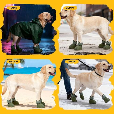 EXPAWLORER Dog Shoes for Small Medium Large Dogs, Waterproof Non-Slip Dog Snow Booties for Winter with Socks, Easy On & Off Pet Boots & Paw Protectors, Easy-Clean for Beach Outdoor Rain (Green S) in Saudi Arabia