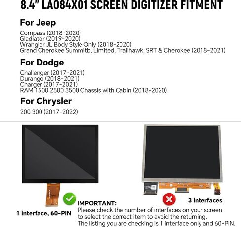 8.4" Uconnect 4C UAQ Screen Replacement LA084X01 LCD Monitor Navigation LCD Display Touchscreen Digitizer for Jeep Chrysler Dodge RAM 2017-2021 Replace LA084X01(SL)(01)(02)(03) in Saudi Arabia