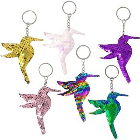 Honbay 6PCS Sequin Keychains Hummingbird Flip Sequins Keychain Animal Shape Key Chains for Party Events Gift Birthday Supplies Christmas Gift (6 Color)