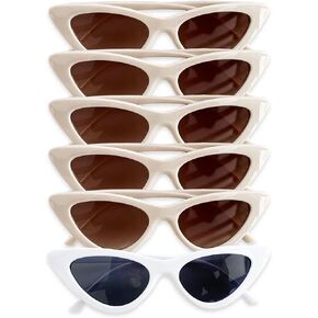 ModParty Cat Eye Sunglasses | SET OF 6: 1 White + 5 Beige | Bachelorette Party Sunglasses | Bride and Bridesmaid Matching Sunnies | Retro Eyewear | Party Favors