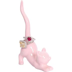 Beth Marie Luxury Boutique Cat Ring Holder, Cute Pink Ceramic Engagement and Wedding Ring Holder, Measures 2.75" W x 4.5" H x 1.5" D