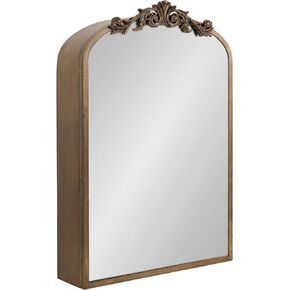 Kate and Laurel Arendahl Vintage Arched Jewelry Cabinet with MIrror, 20 x 6 x 30, Gold, Mirrored Arch Wall Cabinet for Bathroom Storage or Bedroom Jewelry Station with Soft-Close Hinges