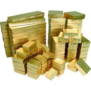 888 Display - Pack of 20 Boxes of 3 1/4" x 2 1/4" x 1" GoldFoil Cotton Filled Jewelry Boxes