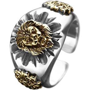 Punk Lion Open Adjustable Ring Cool Animal Rings Sterling Silver 925 Plated Fashion Gothic Finger Rings Biker Hip Hop Jewelry Vintage Retro Gifts for Men Women Boys Xmas Birthday