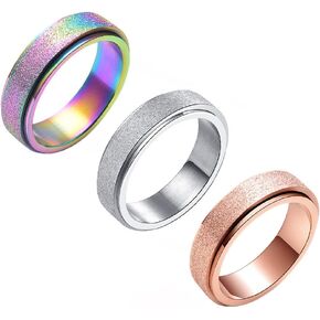 Anxiety Ring for Women Men Stainless Steel Spinner Ring Fidget Band Rings Sand Blast Glitter Finish Rings for Stress Relieving Wedding Promise Ring