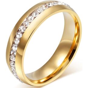Fashion Month Mens Womens 6mm Titanium Stainless Steel 18k Gold Wedding Ring Channel Set Cubic Zirconia Engagement Band