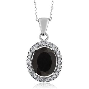 Gem Stone King 925 Sterling Silver Black Onyx Pendant Necklace For Women (3.40 Cttw, Oval 11X9MM, with 18 Inch Silver Chain)