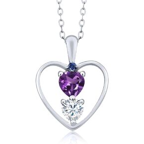 Gem Stone King 925 Sterling Silver Customized and Personalized Gemstone Birthstone Fashion Love Mothers Heart Shape Pendant Necklace For Women with 18 Inch Silver Chain