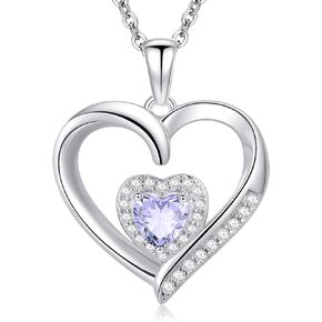 Heart Birthstone Necklace for Women, S925 Sterling Silver Necklace Birthstone Necklace Heart Necklace for Women Teen Girls Birthday Jewelry Gifts for Women Teen Girls