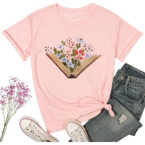 Book Lovers T-Shirt Women Funny Wildflowers Book Reading Shirt Cute Book Lover Gift Shirts Teacher Short Sleeve Tee Tops