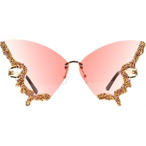 mincl Women Butterfly Cat Eye Sunglasses Fashion Shiny Bling Diamond Sunglasses Polygonal Pink Rhinestone Sunglasses