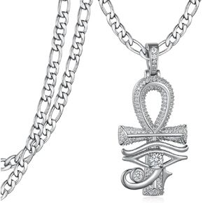 qielizhu Eye of Horus Necklace 925 Sterling Silver Ankh Cross Pendant Ancient Egyptian Necklace Ankh Cross Jewelry for Men Women