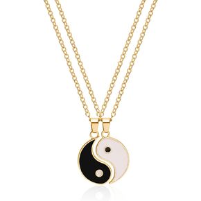 BFF Necklace for 2 Best Friend Necklace Set-Yin Yang Tai Chi Pattern Pendant Black and White Taoism Culture Friendship Necklace