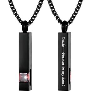 Black Square Bar With Red Zircon Cremation Urn Necklace for Ashes Memorial Pendant stainless steel Jewelry