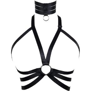 JELINDA Harness Cage Bra Elastic Womens Black Strappy Cupless Breast Bra Harness (Black-Y137)