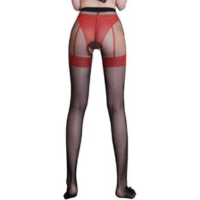 جوارب طويلة مثيرة للفتيات، جوارب طويلة شفافة، فتحة المنشعب، أحذية شبكية قابلة للتمدد، سراويل نسائية شفافة شفافة (أحمر) in Kuwait