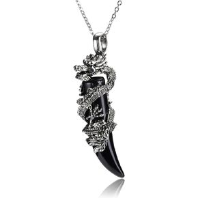 Jovivi Crystal Dragon Necklace for Men Women Dragon Wrapped Healing Stone Pendant Necklace Retro Cool Mens Crystal Necklaces Natural Gemstone Quartz Spiritual Jewelry