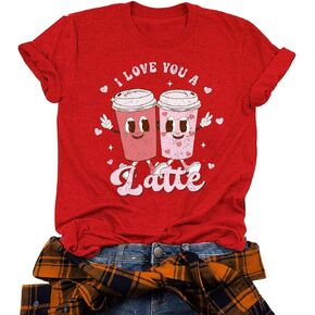Mising Womens Valentine's Day Graphic Tees Short Sleeves Round Neck Casual Printing Shirts