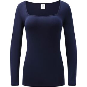 OThread & Co. Women's Long Sleeve T-Shirt Comfy Square Neck Shirts Basic Stretch Layer
