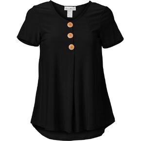 Star Vixen Women's Petite Elbow Sleeve Button Front Flowy Tank Top with Pleated Detail