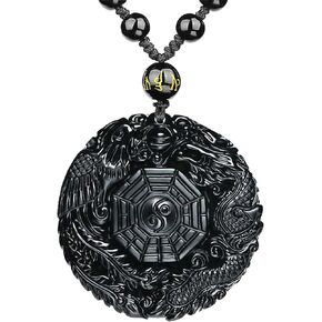 VIKCAUX Black Obsidian Necklace Talisman Amulet Protection Pendant with Adjustable Bead Chain Healing Crystal Stone Necklaces for Men Women