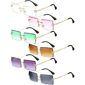 Weewooday 6 Pairs Rimless Rectangle Sunglasses Chic Frameless Square Glasses Candy Color Unisex Glasses Eyewear for Women Men