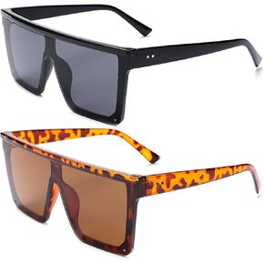 SCVGVER Women Square Oversized Sunglasses Fashion Flat Top Shield Rimless Shades UV400